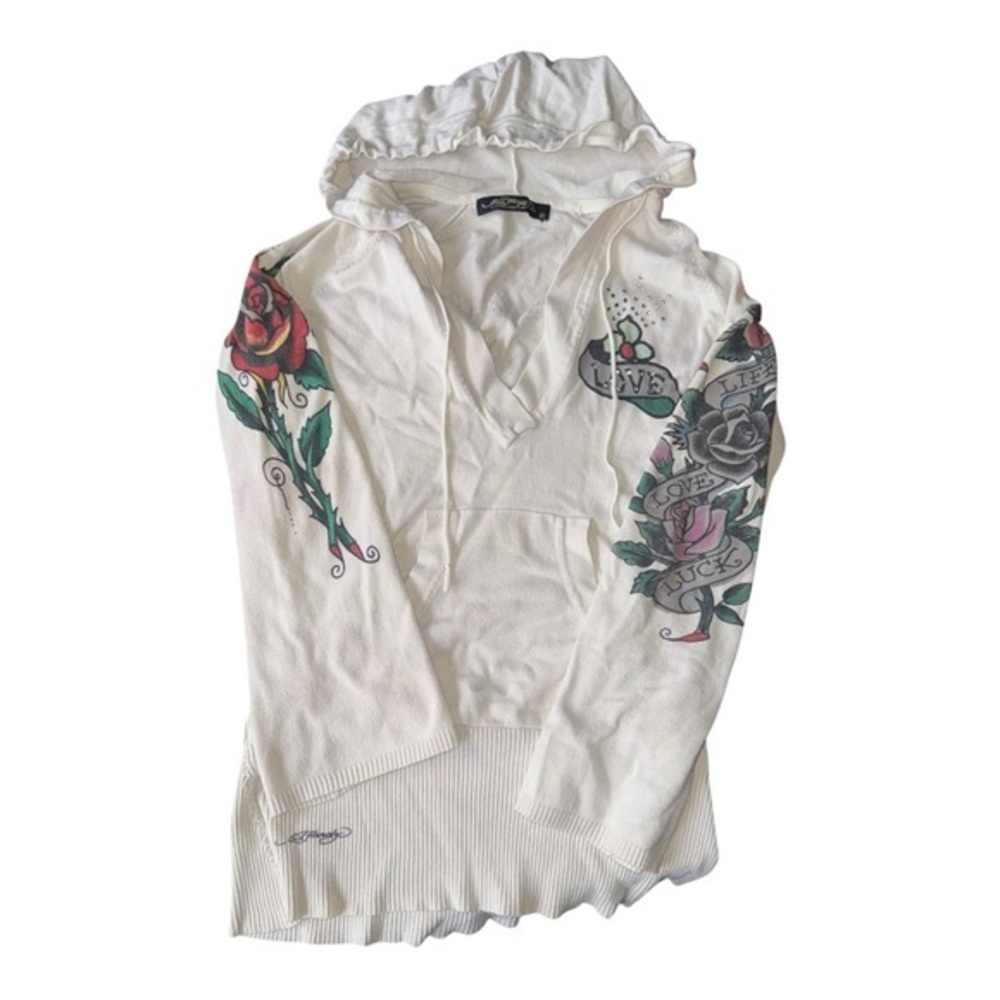 Vintage Y2K Ed Hardy Rhinestone Long Sleeve Hooded Shirt